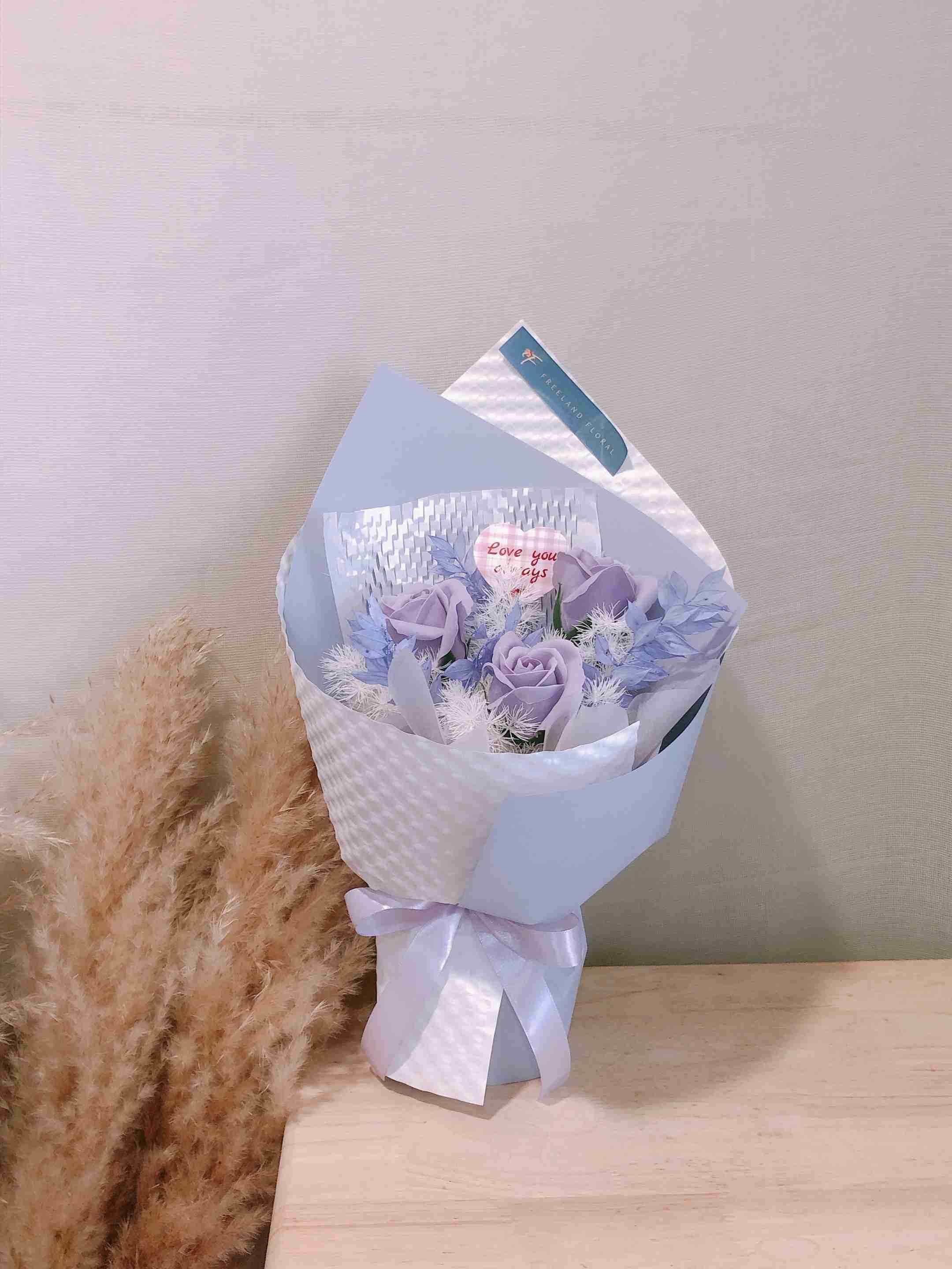 3 Stalks Soap Flower Valentine Bouquet (Purple) - Freeland Floral thumbnail 2