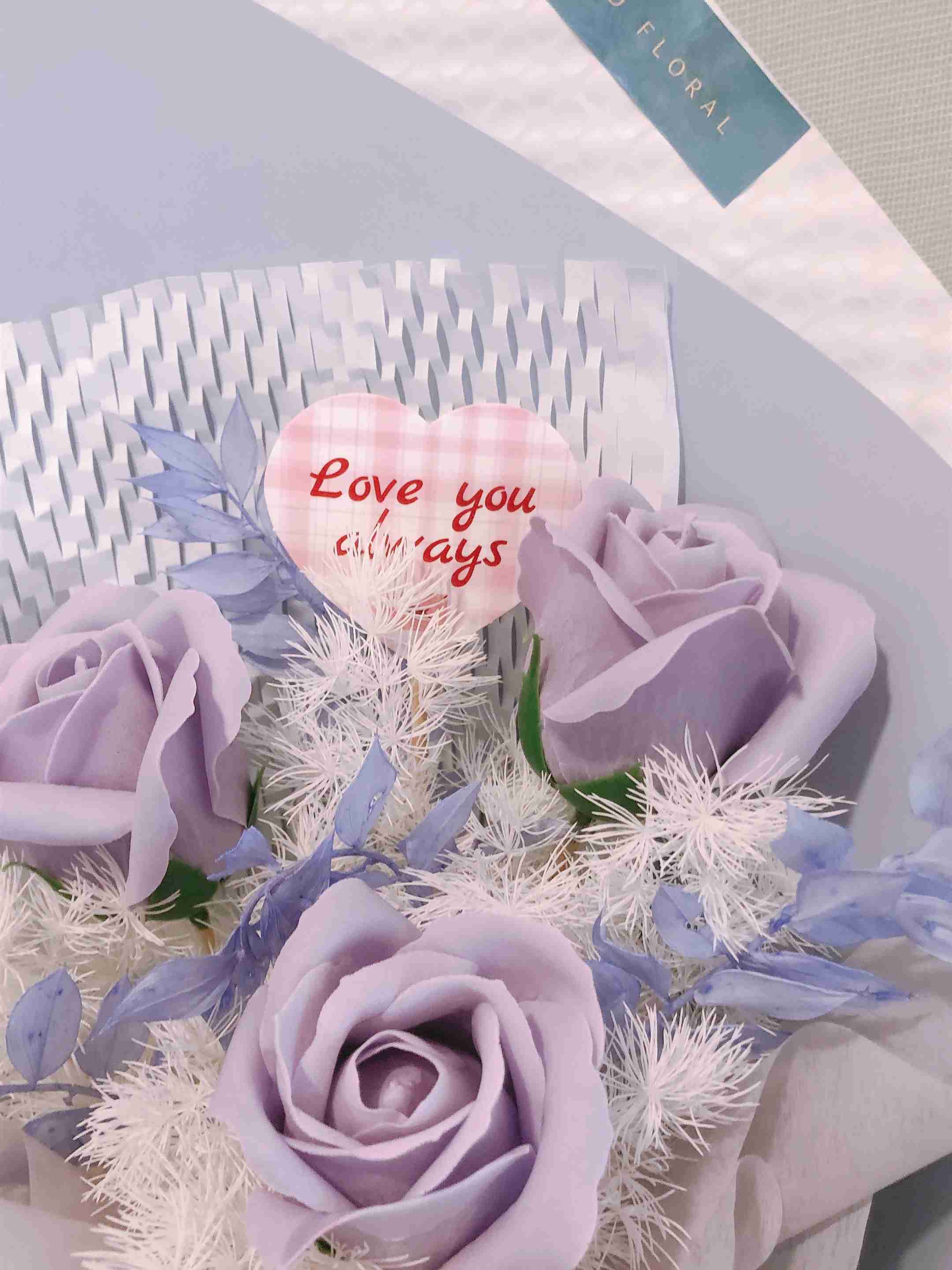 3 Stalks Soap Flower Valentine Bouquet (Purple) - Freeland Floral thumbnail 4