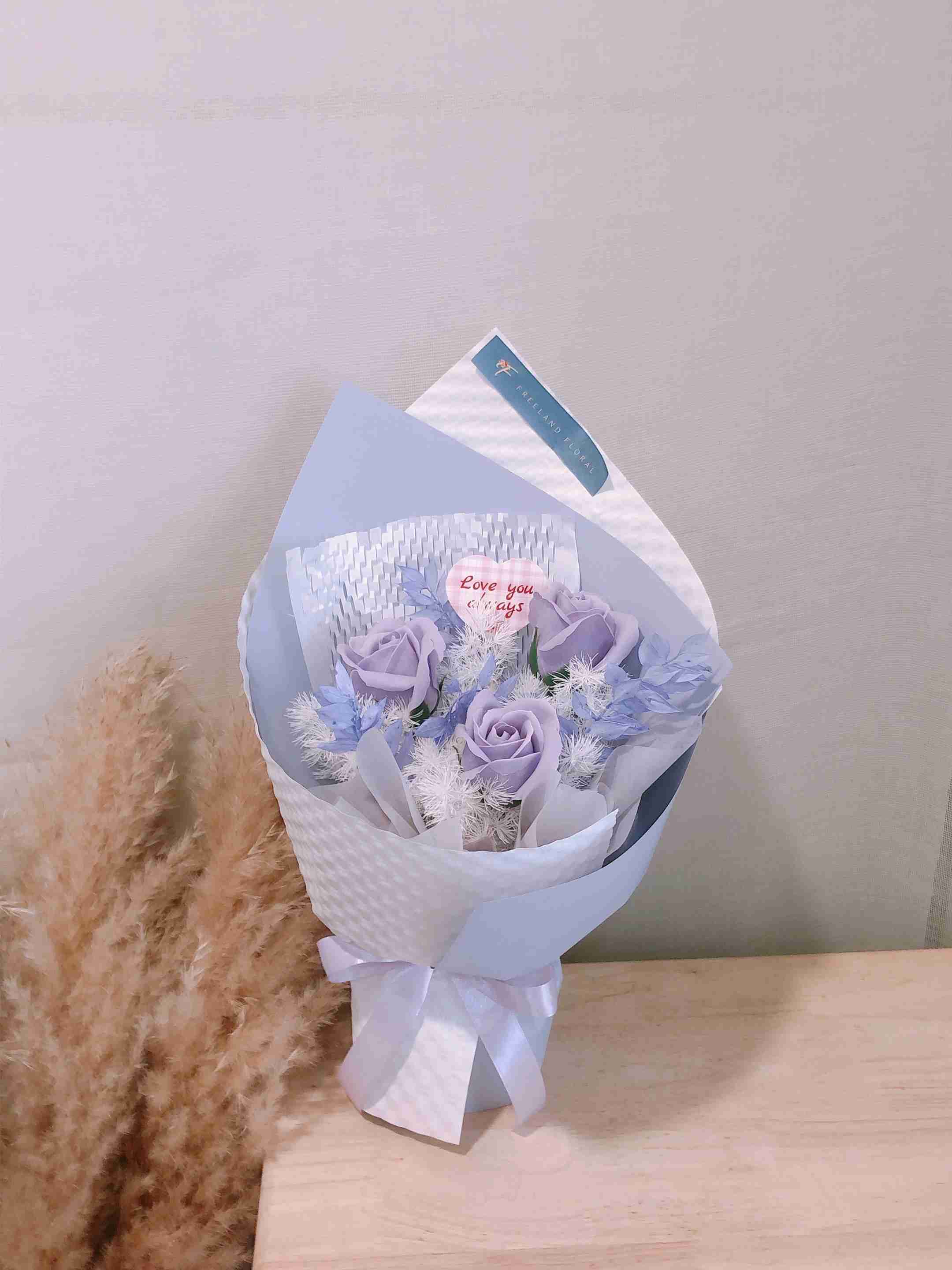 3 Stalks Soap Flower Valentine Bouquet (Purple) - Freeland Floral thumbnail 1