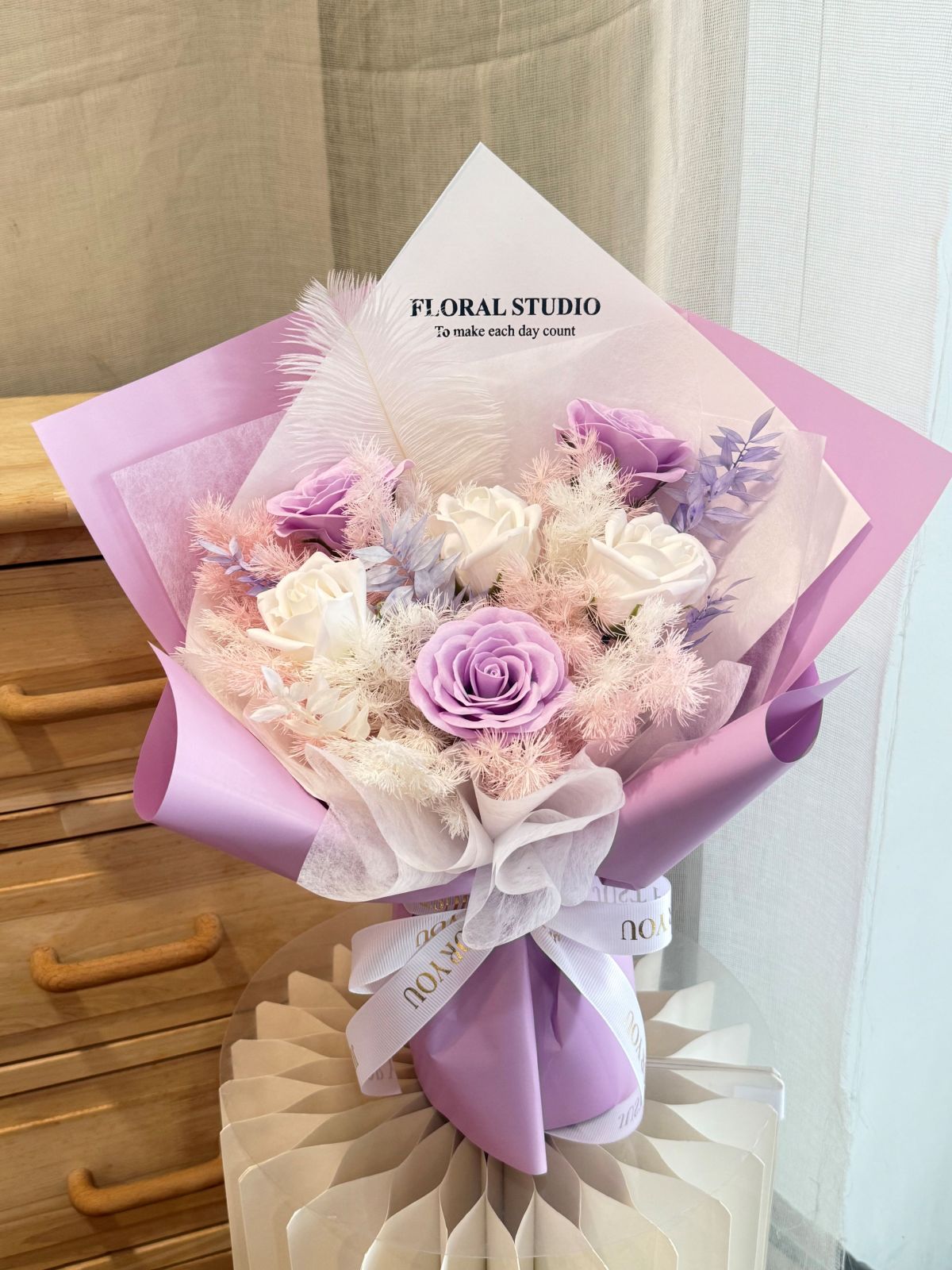 6 Stalks Soap Flower Bouquet (Purple) - Freeland Floral thumbnail 1